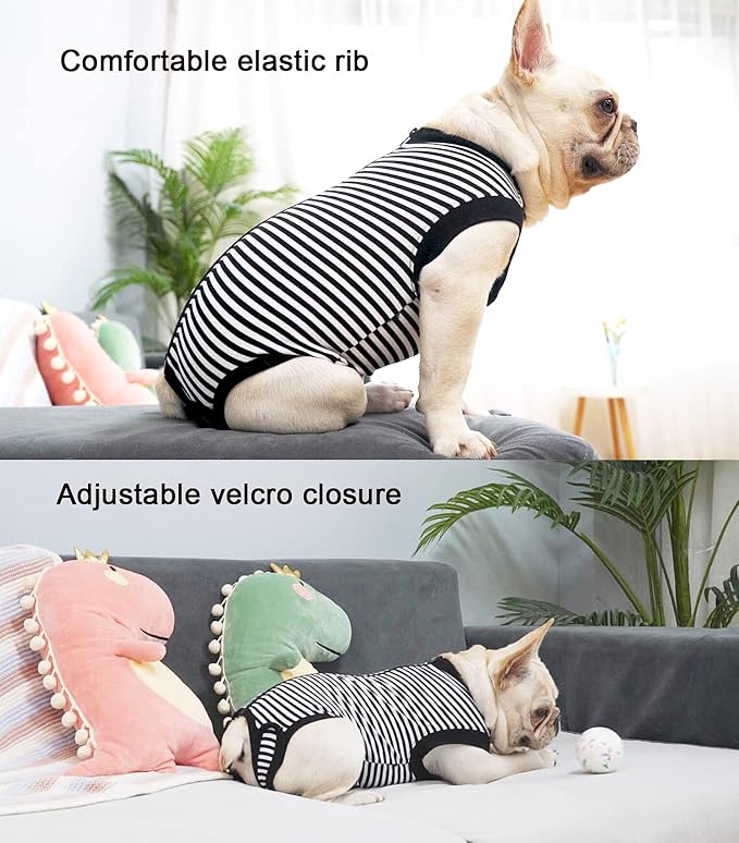 Dogs Cats Recovery Suit for After Surgery,Professional Pet Recovery Large Shirt Dog Abdominal Wounds Bandages, Substitute E-Collar & Cone,Prevent Licking Dog Onesies,Black-White L