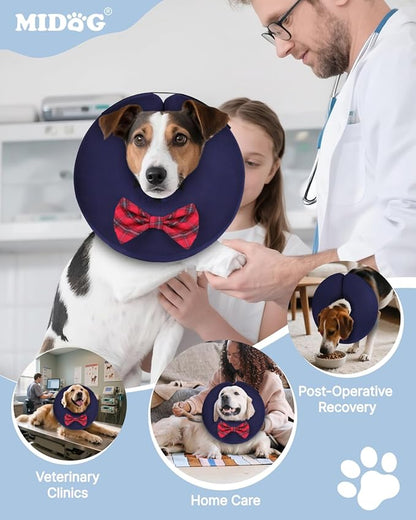 MIDOG Dog Cone Collar for Large Medium Dogs, Soft Inflatable Dog Cone Alternative After Surgery, Adjustable Protective Recovery Cone - Alternative E Collar Does Not Block Vision (Bow Tie,L+)