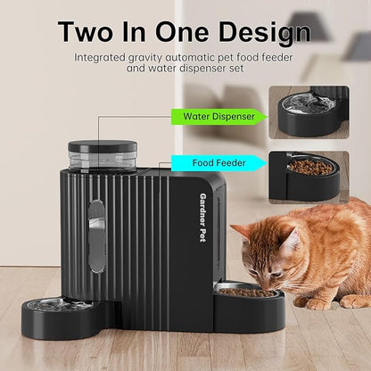 Gardner Pet Automatic Gravity Cat Food Feeder and Water Dispenser Stainless Steel Two-in-One Set Large Capacity Dispenser for Pets Dogs, Puppies, Kittens-(0.8 Gallons x 2)