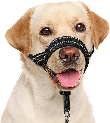 BARKLESS Soft Dog Head Collar, Patented Padded No Pull Head Halter, Training Nose Leash with Safety Link for Medium Large Dogs, Adjustable Muzzle Leash, Easy Control for Walking(Black, M)