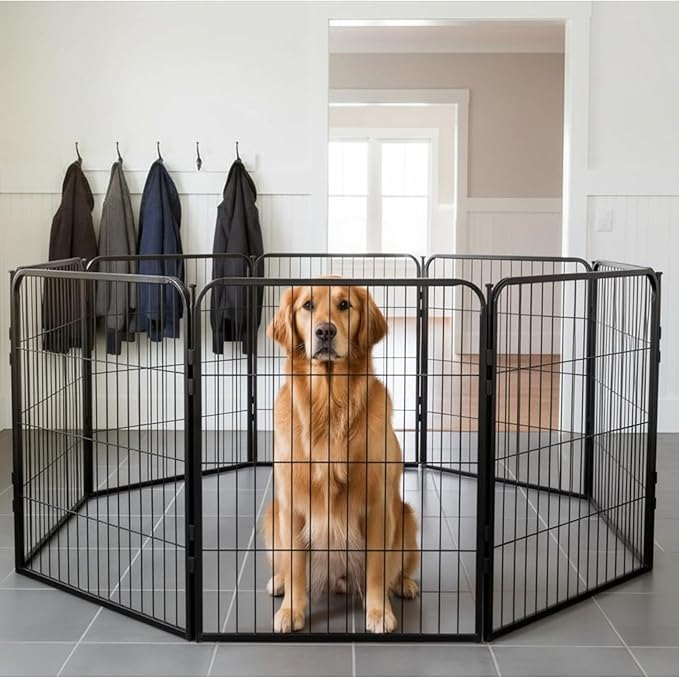 Dog Playpen w/Carrying Case for Indoor or Outdoor Use – 40 Inch, 16 Black Panels - Portable Metal Exercise Pen for Medium & Large Dogs - Pet Fence Kennel Crate for House, RV, or Travel