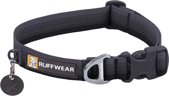 Ruffwear, Front Range Dog Collar, Adjustable Tubelok Webbing, Lightweight, Side Release Buckle, Aluminum V-Ring, Durable for Everyday Use, Basalt Gray, 11"-14"