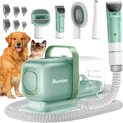 buenkee Dog Grooming Kit with Vacuum, 15000Pa Pet Hair Clipper and Shedding Brush, 50dB Low Noise, 2L Capacity, White