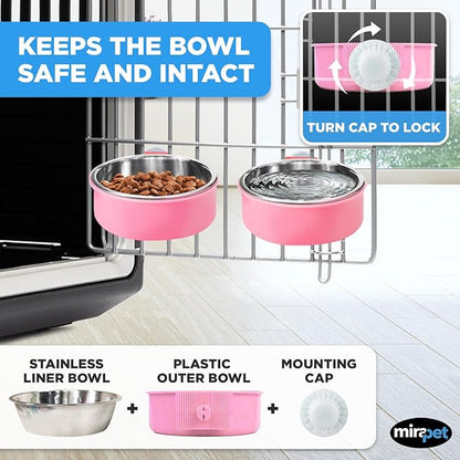 Mirapet's Dog Water Bowl & Cat Food Bowl Set of 2 - Multipurpose Pet Bowl Set - Premium Quality Cat Water Bowl Made for The Perfect Feeding Experience - No-Spill Dog Bowl for Crate (Small, Pink)