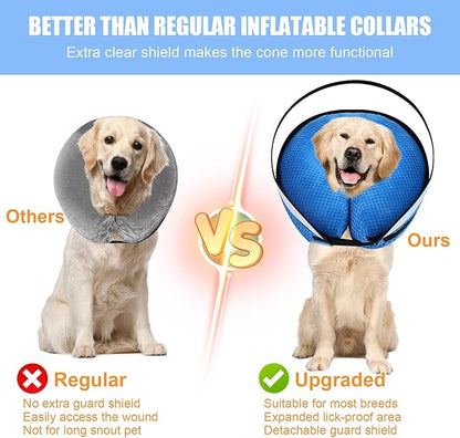 2-in-1 Soft Inflatable Dog Cone Collar Alternative with Enhanced Anti-Licking Guard Shield, Dog Collar After Surgery, Adjustable Recovery Cones for Large Medium Small Dogs and Cats (Blue,XL)