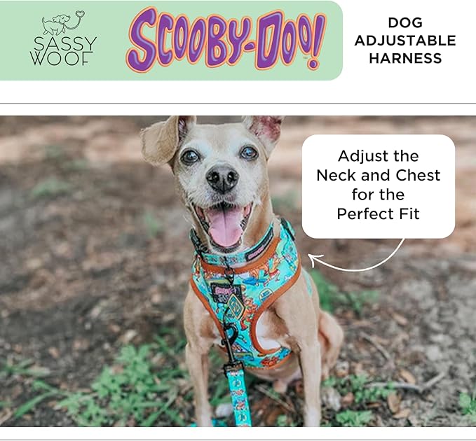 Sassy Woof Dog Adjustable Harness - Scooby-Doo™ - L, Breathable Mesh, No Pull Design with Two D-Rings, Patented Design, Ideal for Large Dogs - Officially Licensed