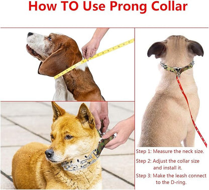 Prong Collar for Large Dogs, Dog Pinch Collar,Dog Choker Collar,High Strength Quick Release Metal Buckle,Comfort Rubber Tips,for Large Dogs (4.0mm, 23.6-Inch, Camouflage Green)