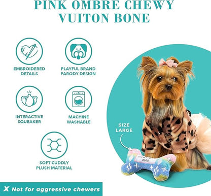 Haute Diggity Dog Chewy Vuiton Bone Plush Squeaky Dog Toy, Soft Durable Designer-Inspired Stuffed Puppy Chew Toys for Small & Medium Dogs, Machine-Washable (Pink Ombre) Large