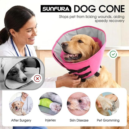 SUNFURA Dog Cone Collar, Adjustable Cone for Dogs to Stop Licking, Soft Dog Cone Alternative for Small Dogs, Pet Recovery Collar After Surgery with Quick Release Buckle, Pink S