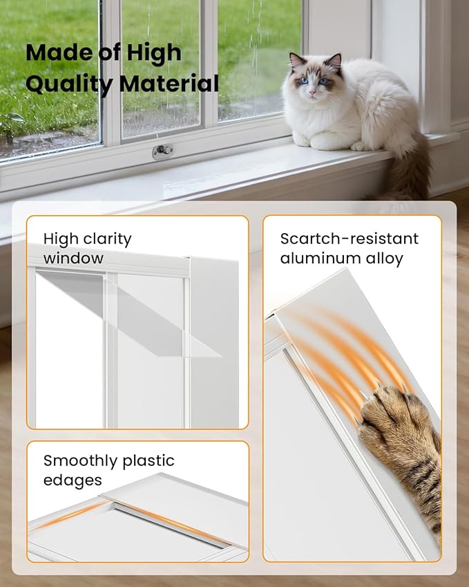 Upgraded Pet Cat Door for Window, Adjustable Width of 23"-34" Window Cat Door Insert, Quick Installation Pet Doors for Cats Small Dog with Aluminum Frame, Tight Seal, Safety & Weatherproof, HD Glass