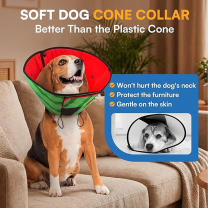 Queenmore Dog Cone, Cone for Dogs to Stop Licking, Dog Cones for Medium Dogs, Adjustable Doggy Recovery Collars & Cones, Elizabethan Collar for Pets After Surgery, Watermelon M