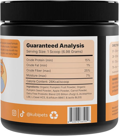 Pumpkin Gut Support for Dogs – Digestive Health Supplement with Natural Fiber & Probiotics, 30 Servings | Kubi Pets (30)