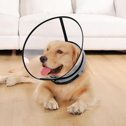 Sponge Core Dog Cone, Inflatable Dog Cone Collar Alternative, Dogs Donut Collar After Surgery, Soft Cone for Large Medium Small Dogs to Stop Licking, No Inflation Required, Clear View(Size 6, Gray)