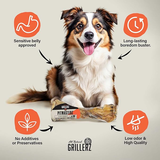 Scott Pet Grillerz Junior Meaty Mammoth Bone, 1 Count, Rawhide Free, All Natural Treat for All Breeds, Gluten Free, Long Lasting, Easy to Digest, Dog Chew for Healthy Teeth