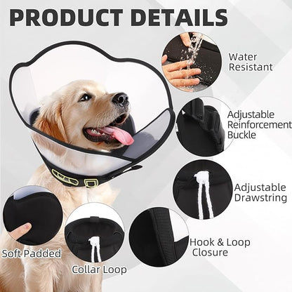 PUPTECK Soft Dog Cone Collar, Adjustable Pet Cone for Dogs to Stop Licking, After Surgery Elizabethan Recovery Dog Neck Collar Alternative, for Small Medium Large Dogs, Black L