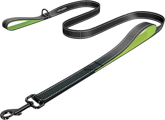 Dog Leash 6ft Long, Double Handle Dog Leash for Safety Control Training, Heavy Duty Dog Leads with Traffic Padded Handles, Reflective Leashes for Small Medium Large Dogs(6ft, Black Green)