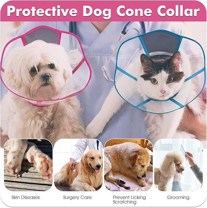 Allroaring Dog Collar After Surgery, Soft Cones for Large Dogs, Adjustable Dog Cone Collar Protective Pet Recovery Collars Cones to Stop Licking for Wound Healing Care Spay Neuter, Rosered L