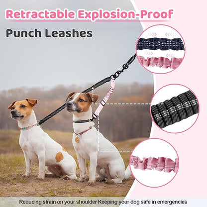 Double Dog Leash - 360°Swivel Tangle Free Splitter Attachment, 2 Dogs Multi-Functional Leashes, Dual Rope for Outdoor Walk Train Small Medium Large Two Pet, Pink