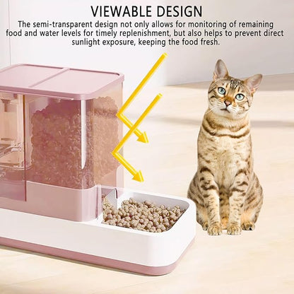 kathson Gravity Cat Food and Water Dispenser Automatic Dog Feeder Waterer 2 in 1 Auto Pet Food and Water Bowl Set Self Feeding for Puppy Kitten，Pink