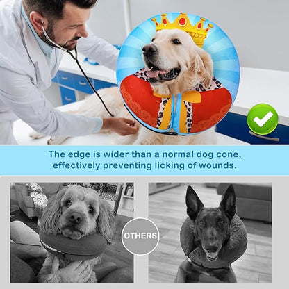 SCENEREAL Dog Cone Alternative After Surgery Donut Collar, Soft Pet Recovery Pillow Collar for Medium Large Dogs, Inflatable Adjustable Neck Collars to Prevent Licking, King Print E-Collars L