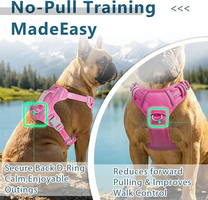 BARKBAY Dog Harness No Pull with ID Tag Pocket - Heavy Duty, Reflective, Easy Control for Large Dogs(Pink,XL)