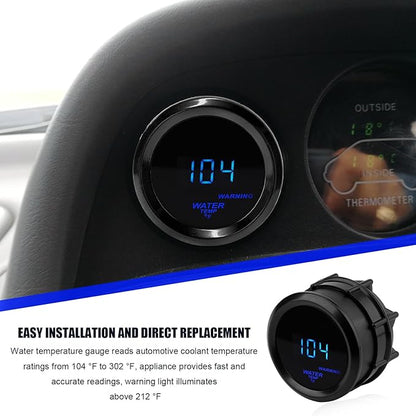 2" 52mm Water Temperature Gauge, 104-302℉ Water Temp Thermometer Meter Kit with Sensor Adapter, DC12V LED Display Fahrenheit & Celsius Temp Gauge for Car Truck RV Marine Boat