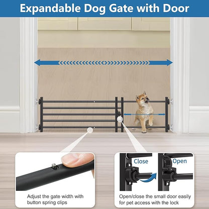 Malier Indoor Dog Gate with Door, 26-41" Extra Wide Full Metal Pet Gate Short Dog Gate for Stairs, Pressure Mount 10'' Tall Small Puppy Low Gate Easy Step Over for Doorways