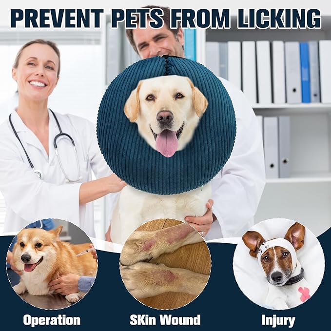 BINGPET Inflatable Dog Cone Collar Alternative After Surgery,Soft Recovery Cone for Dogs to Stop Licking,Dogs Blow up Protective Neck Donut ECollars Adjustable for Large Medium Small Pet, Navy Blue M