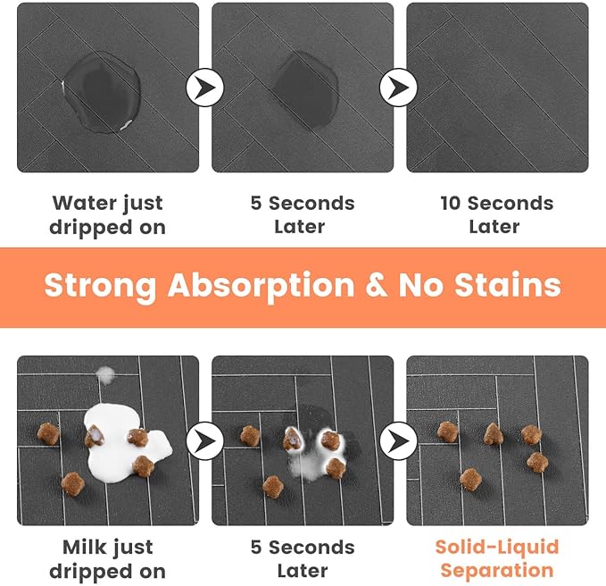 Pet Feeding Mat-Absorbent Pet Placemat for Food and Water Bowl, with Waterproof Rubber Backing, Quick Dry Water Dispenser Mat for Dog and Cat (24"x16", Black)