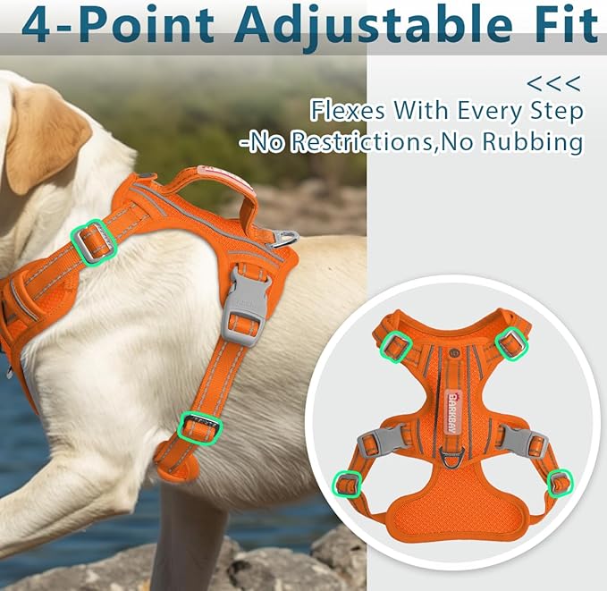 BARKBAY Dog Harness No Pull with ID Tag Pocket - Heavy Duty, Reflective, Easy Control for Large Dogs(Orange,M)