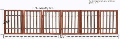 Urnporium Freestanding Wooden Dog Gate Foldable Indoor Pet Gate No Drill Expandable Barrier for Doorways Stairs Hallways Portable Wood Fence for Small Dogs & Puppies (Brown Pet Gate, 6 Panel 24" Tall)