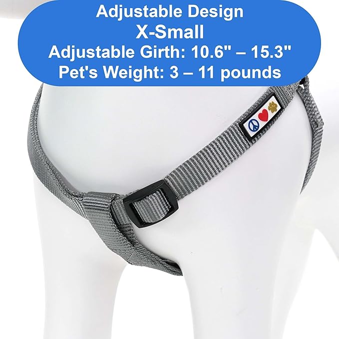 Pawtitas Solid Step-in Dog Harness – Adjustable No-Pull Vest for Puppies to Seniors, Safe & Comfortable XS Grey