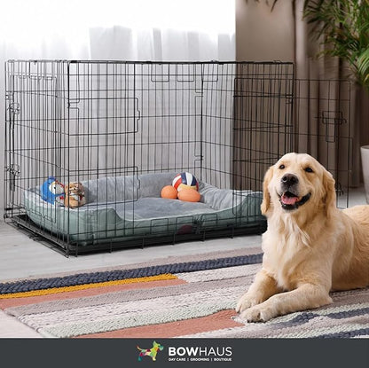 BOWHAUS Foldable Dog Crate Wire Metal Dog Kennel w/Divider Panel, Leak-Proof Pan & Protecting Feet, Single & Double Door, Small, Medium & Large Dog Crate Indoor Wire Dog Cage, 36” w/Double Doors