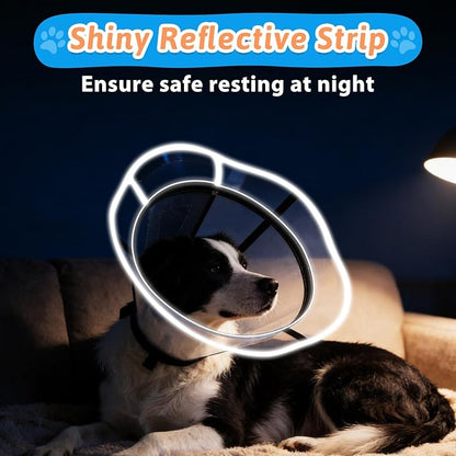 Extended Dog Cone to Stop Licking, Adjustable Depth, Transparent Recovery Collar for Large Medium Dogs, Soft E-Collar After Surgery Neuter with Reflective Strip for Night Visibility XXL
