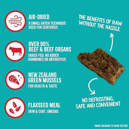 RawTernative Air Dried Dog Food, High Protein, Over 90% Real Beef & Beef Organs + New Zealand Green Mussels, Complete Meal or Topper, Grain Free, Gluten Free, Non GMO, (3 lb Bag)
