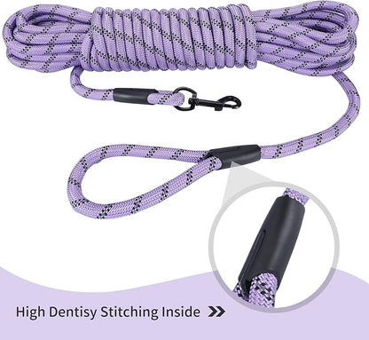 Long Dog Leash for Training 15Ft-Reflective Nylon Rope with Swivel Hook-Recall Agility Lead for Large Small Medium Dogs Outside Walking Hiking-Purple Diam 1/2"