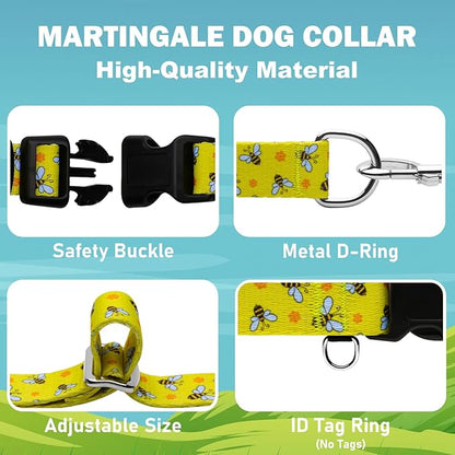 Martingale Collar for Dogs with Buckle No Pull Adjustable Nylon Limited Slip Training Dog Collars (Yellow Bee, Large)