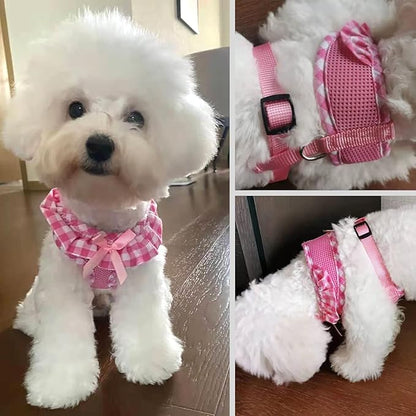 SuperBuddy Upgraded Soft Mesh Dog Harness, Super Breathable Lightweight Pet Harnesses for Puppy Dogs Outdoor Walking, Pink and Purple Dog Harness Set Packing-XSmall