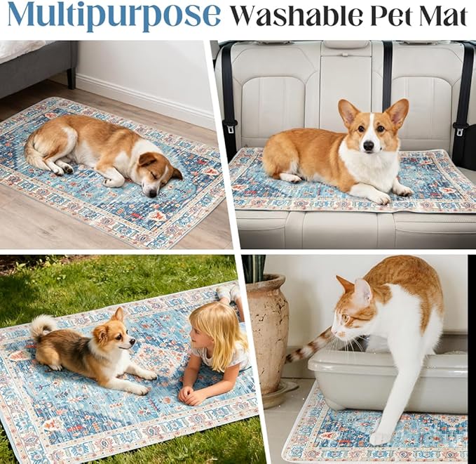 Washable Pee Pads for Dogs 2 Pack Reusable Puppy Training Pads 48"x32" Super Absorbent Waterproof Dog Training Pads, Non-Slip Potty Pads Whelping Pads Litter Mat Pet Supplies - Blue/Mix