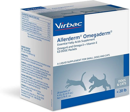 Virbac ALLERDERM OMEGADERM® Essential Fatty Acids Supplement - Omega 3, Omega 6, Vitamin E supplement | Allergy Support for Cats/Small Dogs – 28 daily doses