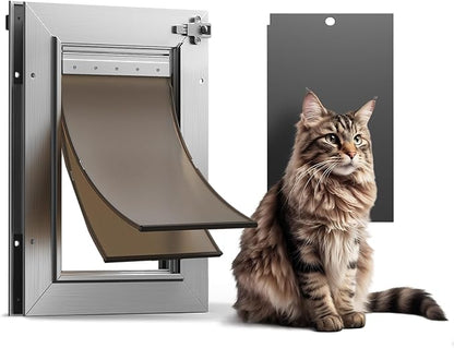 Cat Door, All Aluminum Small Dog Doggy Doggie Door for Install in Interior Exterior Doors or Wall, Heavy Duty Pet Door, 2 Magnetic Flaps, Energy Efficient, Closing Panel for Pets Up to 22Lb