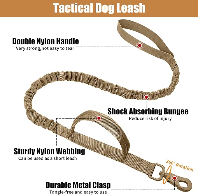 Tactical Dog Collar Leash Set, Adjustable Military Training Nylon Collar Dog Training with Control Handleand Metal Buckle, Dog Collar for Medium Large Dogs (Brown,XL)