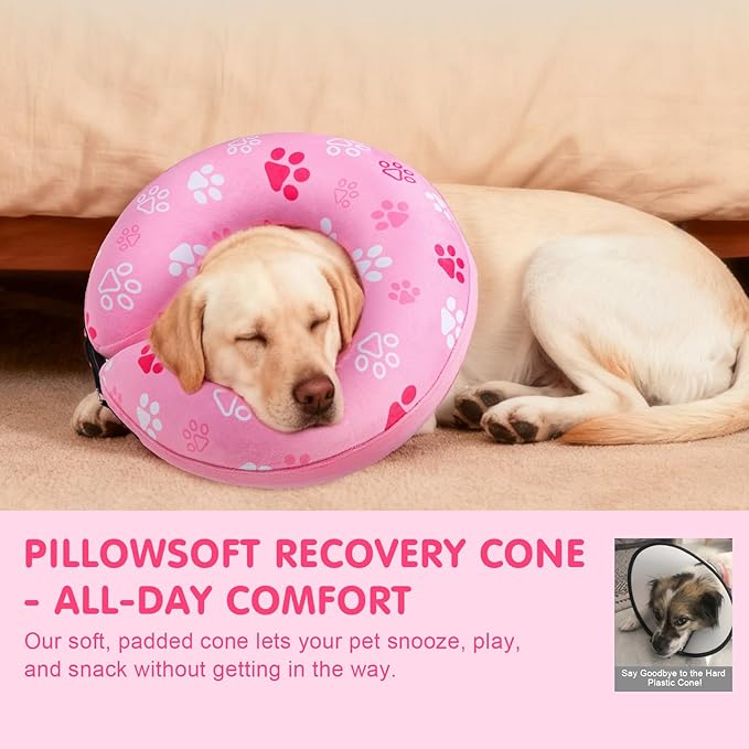 BEAUTYZOO Dog Cone Alternative After Surgery for Large Medium Small Dogs, Soft Inflatable Cone Collar for Dogs Cats, Pet Neck Donut E Collar Dog Recovery Collars to Stop Licking, Paw Pink, XL