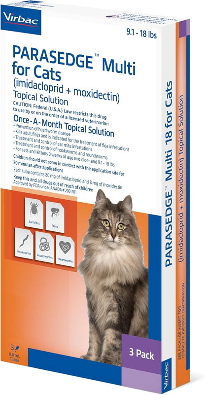 PARASEDGE™ Multi 18 for Cats (imidacloprid + moxidectin) Topical Solution 9.1-18 lbs, 3 Pack