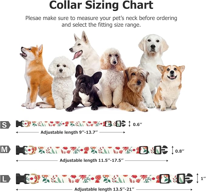 Cotton Handmade Dog Collar Cute and Distinctive Patterns Red and White Flower with Pendant for Girl Boy Dogs Collars M