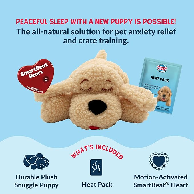Snuggle Puppy Heartbeat Dog Toy for Puppies, Real-Feel Heartbeat, Calming Sleep Aid and Crate Training Comfort Toy with Heat Pack, Medium Breed Buddies Doodle Appearance (Goldendoodle, Poodle Mix)