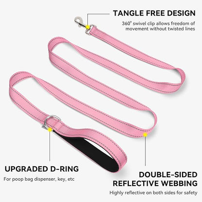 Joytale Dog Leash, 6 FT Double-Sided Reflective, Padded Handle Nylon Heavy Duty Leashes for Medium & Large Dogs Walking, Pink