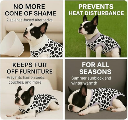 PetWarm Prevents Licking, Dog Cone Alternative After Surgery, Covers Wounds, Dog Recovery Suit, Machine Washable, Fashionable and Protective, Lightweight and Breathable, Leopard Pattern, White, XS