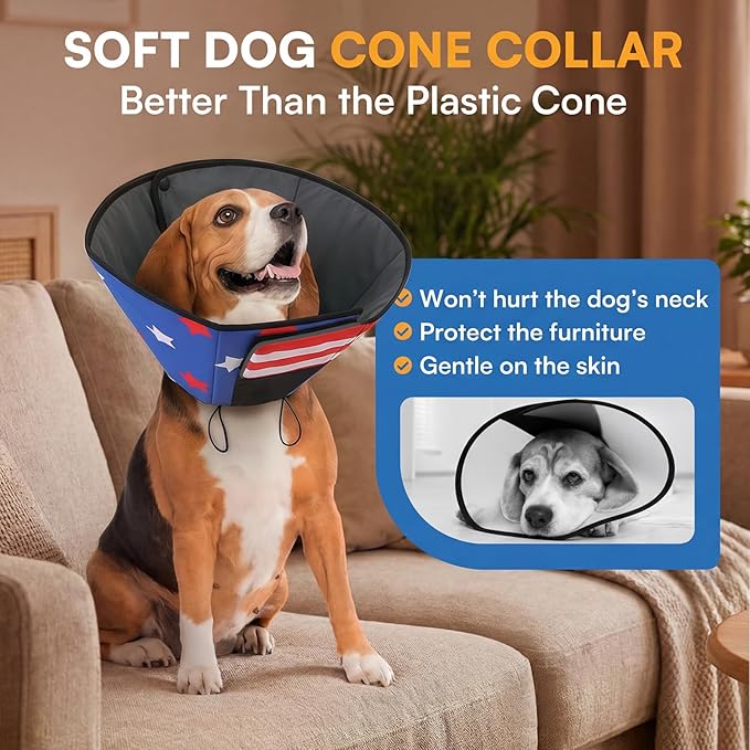 Queenmore Dog Cones for Small Dogs, Dog Cone Collar to Prevent Licking Wounds, Adjustable Comfy Cone for Dogs, Adjustable Elizabethan Collar for Pets, USAFlag S
