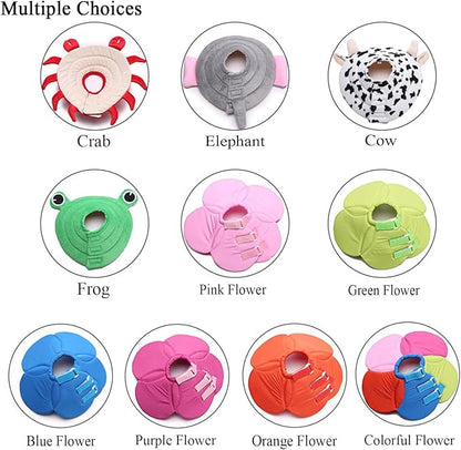 Soft Dog Cone for Small Dogs Flower Dog Cone Collar Adjustable Surgery Recovery Collar for Dogs Frog, Cow, Elephant Pet Cones foe Dogs (Blue Flower, L)